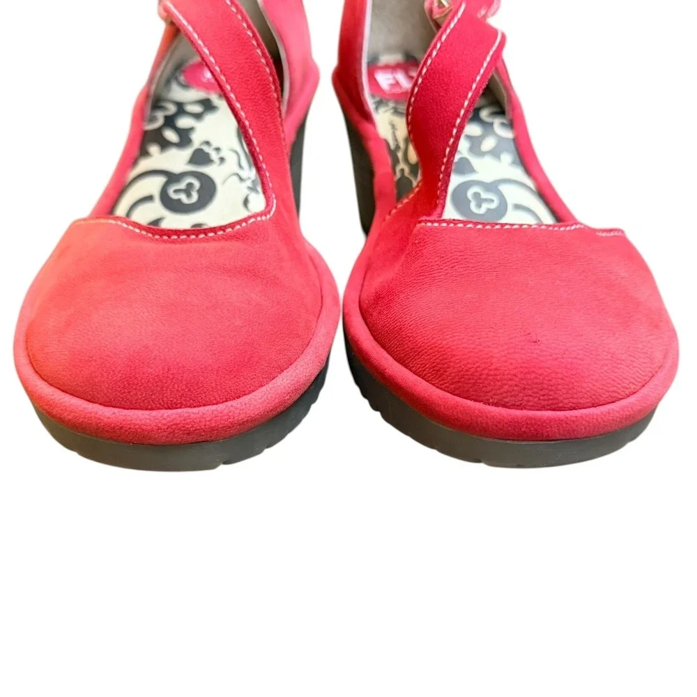 Fly London Wako Shoes Mary Jane Women 36 US 5.5 Red‎ P501144007 Wedge Retro Boho